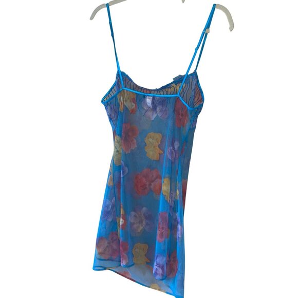 Cosabella Vintage Womens Nightgown Size L Blue Lingerie Slip Floral Sheer Mesh - Picture 2 of 16